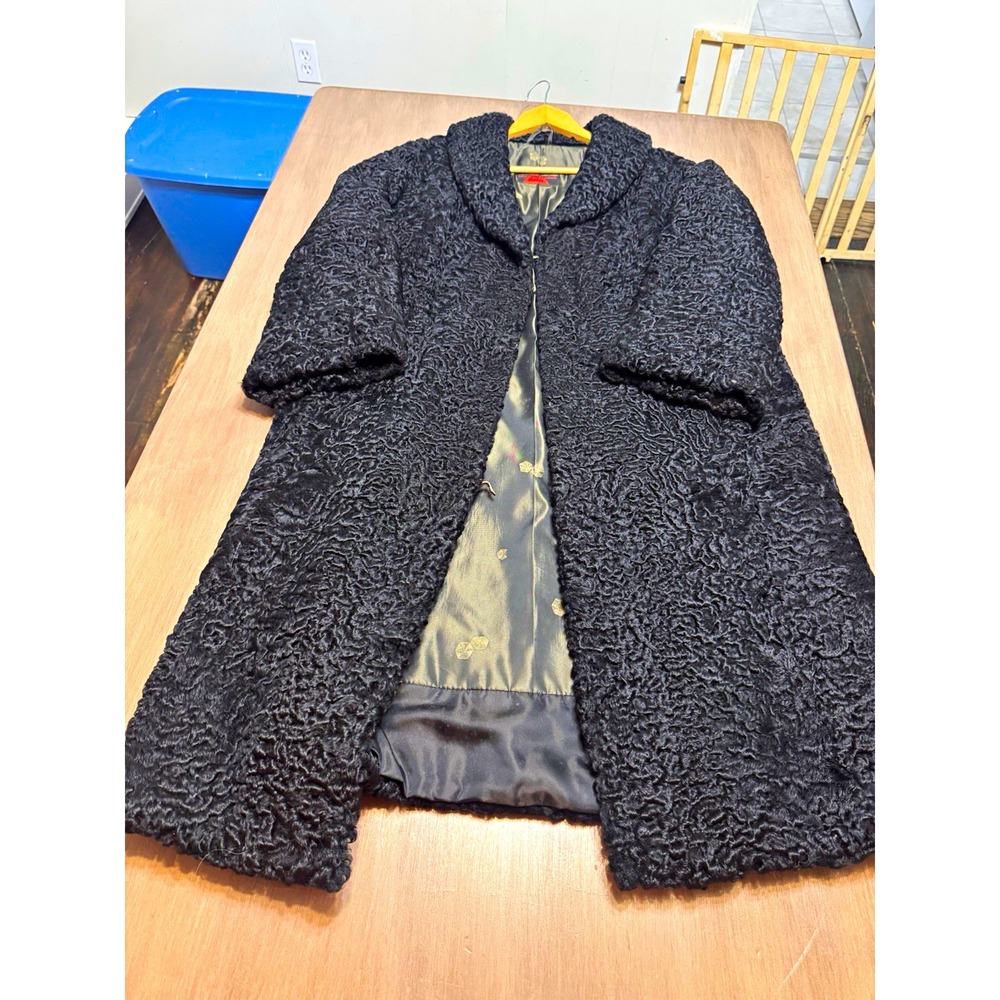 Vintage Pelz Rotter Augsburg Black Persian Lamb Astrakhan Fur Long Coat Germany
